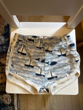 Winter Water Factory Navy Sailboat Whale Print Baby Shorts - Blue & White